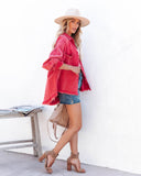 Thinking Out Loud Cotton Distressed Denim Jacket - Red