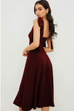 Lovefery Tie Strap Fit & Flare High Slit Slip Midi Dress - Dark Wine