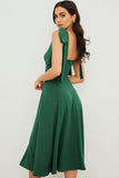 Lovefery Tie Strap Fit & Flare High Slit Slip Midi Dress - Emerald Green