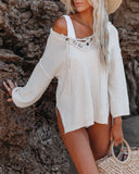 Toes In The Sand Lace Up Hooded Knit Top