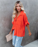 Too Good For You Button Down Top - Red Orange