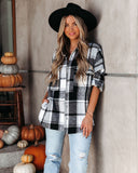 Trace Pocketed Plaid Button Down Shacket - Grey