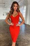 lovefery Unique Halter Bandage Bodycon Midi Cocktail Party Dress - Red