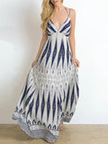 Lovefery V-neck Retro Print Suspender Long Dress