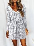 V-Neck Slot Pocket Lace-Up Long Sleeve Casual Dress