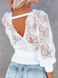 V-neck Stitching Lace Long-sleeved Top