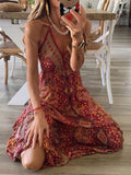 Lovefery V-neck Strap Bohemian Holiday Print Dress