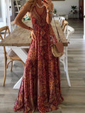 Lovefery V-neck Strap Bohemian Holiday Print Dress