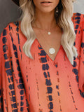 V-Neck Tie Dye Print Lantern Sleeve Top