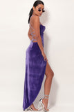 Lovefery Velvet Cowl Neck High Slit Backless Slip Maxi Dress - Purple