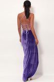 Lovefery Velvet Cowl Neck High Slit Backless Slip Maxi Dress - Purple