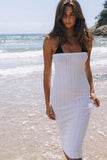 Lovefery Versatile Rib Knitted Strapless Beach Vacation Midi Dress - White