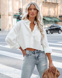 Viana Linen Blend Button Down Crop Top - Off White