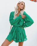 Viera Polka Dot Pleated Romper - Green