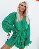 Viera Polka Dot Pleated Romper - Green