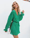 Viera Polka Dot Pleated Romper - Green