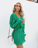 Viera Polka Dot Pleated Romper - Green