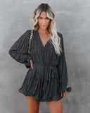 Viera Polka Dot Pleated Romper - Black