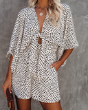 Lovefery Well Behaved Printed Pocketed Tie Romper