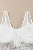 Lovefery White Floral Lace Mesh Crochet Wide Strap V Neck Bralette