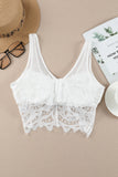 Lovefery White Floral Lace Mesh Crochet Wide Strap V Neck Bralette