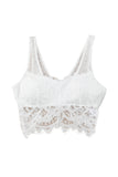 Lovefery White Floral Lace Mesh Crochet Wide Strap V Neck Bralette