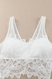 Lovefery White Floral Lace Mesh Crochet Wide Strap V Neck Bralette