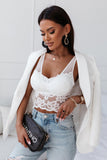 Lovefery White Floral Lace Mesh Crochet Wide Strap V Neck Bralette