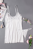 Lovefery White Lace Hollow Out Satin Babydoll