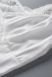 Lovefery White Lace Hollow Out Satin Babydoll