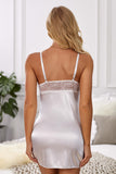 Lovefery White Lace Hollow Out Satin Babydoll