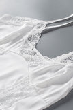 Lovefery White Lace Hollow Out Satin Babydoll