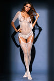 Lovefery White Sheer Lace Mesh Teddy Garter Body Stocking