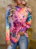 Women Long Sleeve Tie-Dye Bandage Shoulder Blouses & Shirts