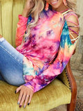 Women Long Sleeve Tie-Dye Bandage Shoulder Blouses & Shirts