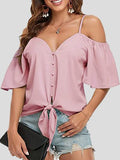 Sling Single Breasted Knotted Off Shoulder Blouse