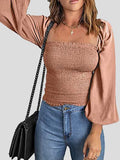 Square Neck Long Sleeves Slim Blouse