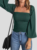 Square Neck Long Sleeves Slim Blouse