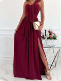 Lovefery Simple Sleeveless Off Shoulder Slit Dress