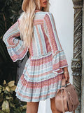 Striped Print V-Neck Long Sleeve Dress