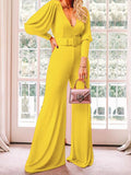 V-Neck Long Sleeve High Waist Jumpsuit