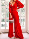 V-Neck Long Sleeve High Waist Jumpsuit