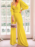 V-Neck Long Sleeve High Waist Jumpsuit