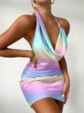 lovefery Milk Silk Halter One Step Tie Dye Dress