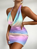 lovefery Milk Silk Halter One Step Tie Dye Dress