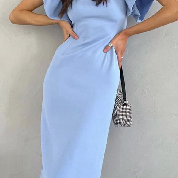 Cute Elegant Solid Flounce Slit O Neck Wrapped Skirt Dresses