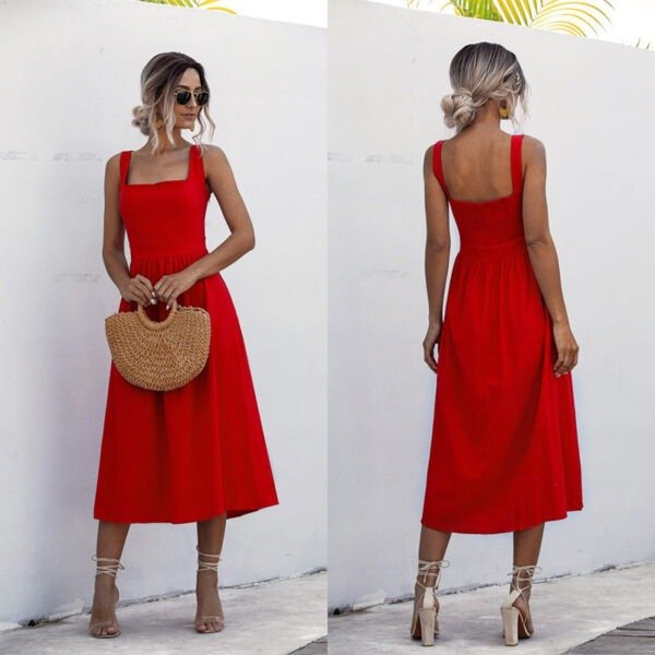 Solid Split Joint Square Collar Cake Skirt Dresses