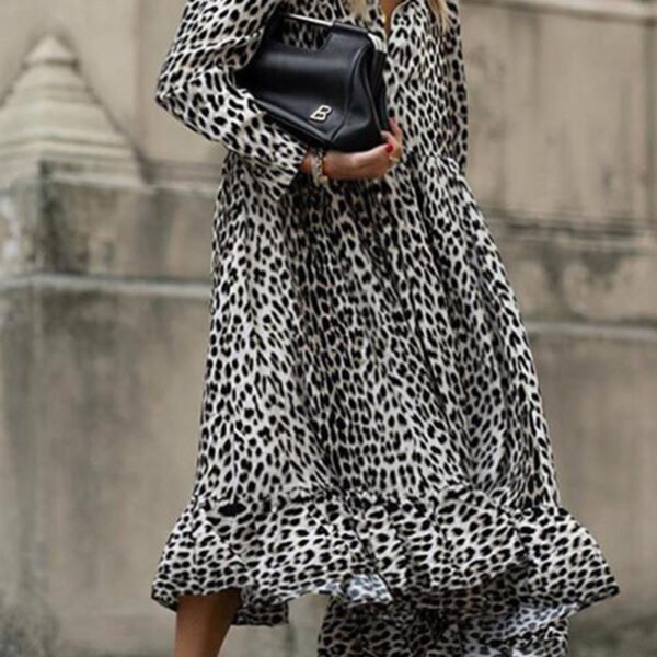 Casual Vintage Print Leopard Patchwork V Neck Printed Dress Dresses