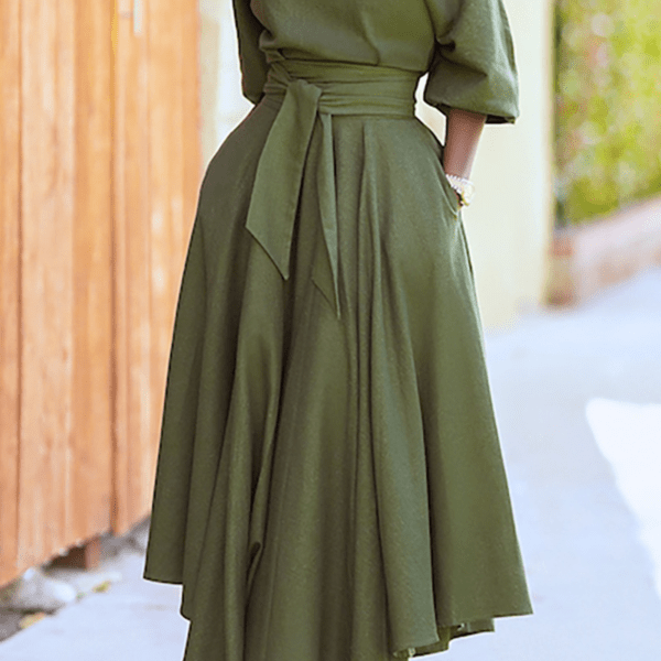 Fashion Elegant Solid With Belt Oblique Collar Waist  Dresses(4 Colors)