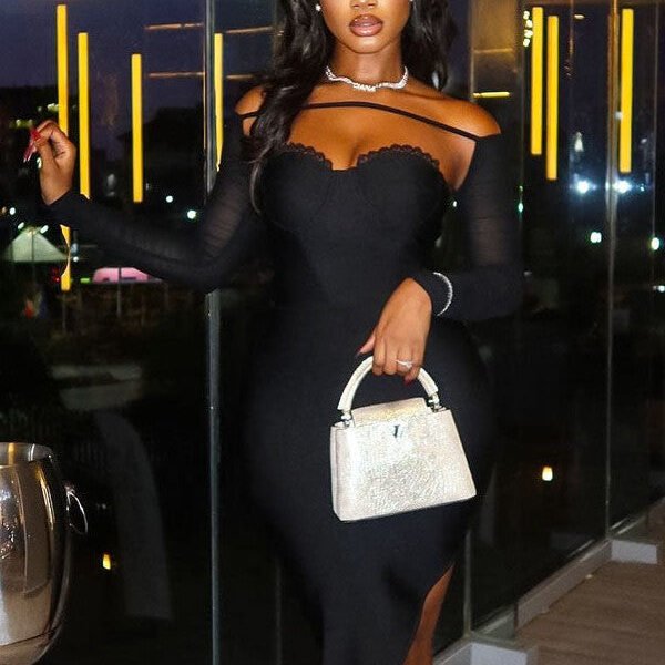 Mesh Irregular Asymmetric Hip Wrapped Dress
